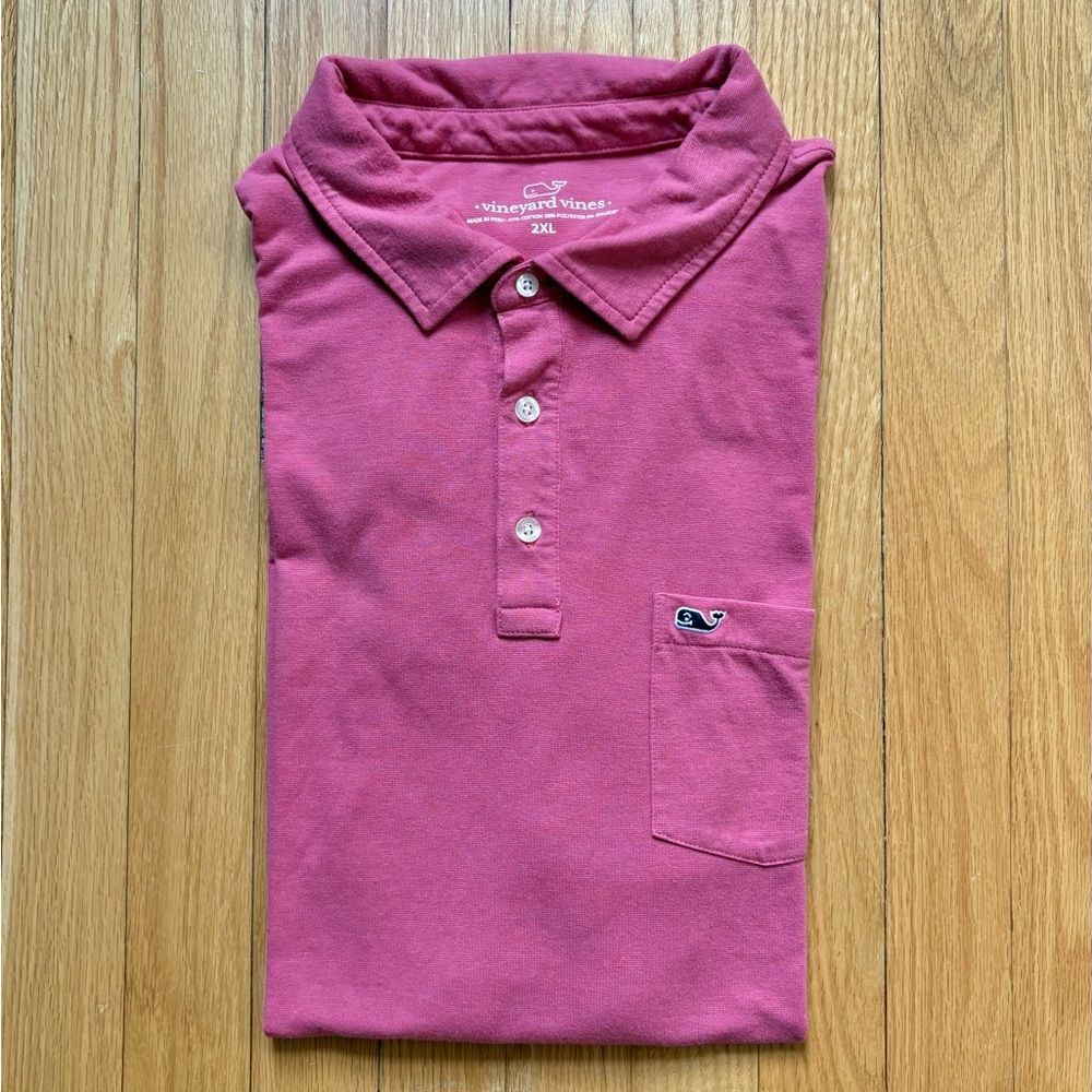 Vineyard Vines Men’s Short Sleeve Sleeve Polo Shirt Cotton Blend 2XL Pink Read